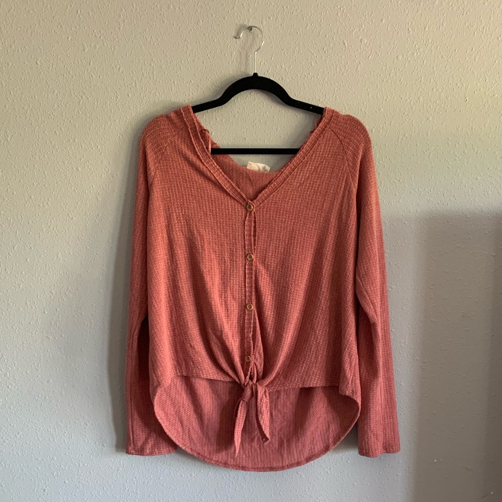 SOLD Rose Tie Front Top
